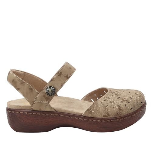 Alegria Women's Opal Tan Breeze Perforated Leather Shoes with Slingback Open Back Sandals 9 M US