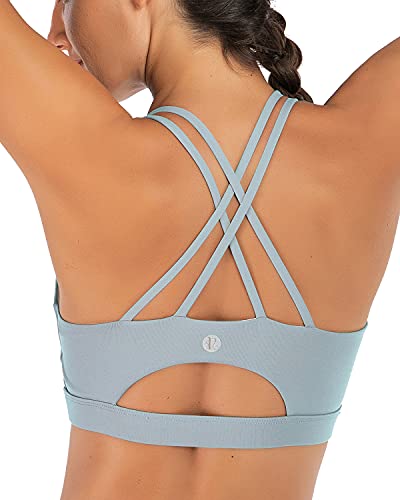 RUNNING GIRL Sports Bras for Women,Strappy Back Workout Bras Padded Supportive Blue Sports Bra Plue Size(WX2354 Blue,M)