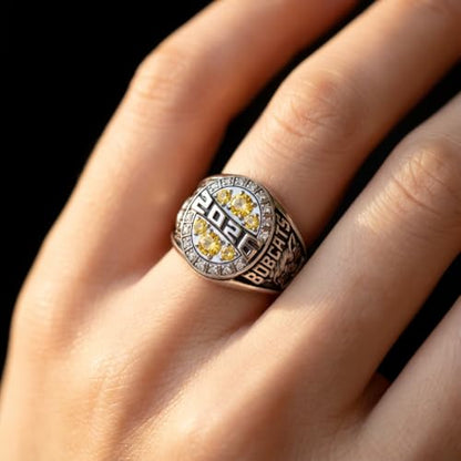 QHQPQ Class Rings for Men High School 925 Sterling Silver Graduation Ring Class of 2025 Gifts Graduation Jewelry Personalized University College Custom Ring Birthstone Rings Sizes 5-15