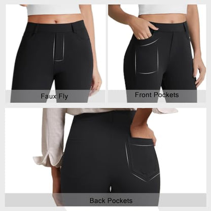 DLOODA Dress Work Pants Women Business Casual Slack Trousers Stretchy Pull On Office Flare Pants with Pockets（Black M）