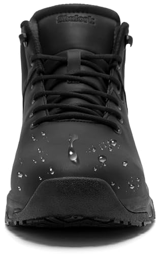 SHULOOK Non Slip Work Boots for Men Slip Resistant Shoes Waterproof Food Service Chef Kitchen Restaurant Working Boots Casual Leather Ankle Boot Outdoor Walking Booties Black Size 8.5