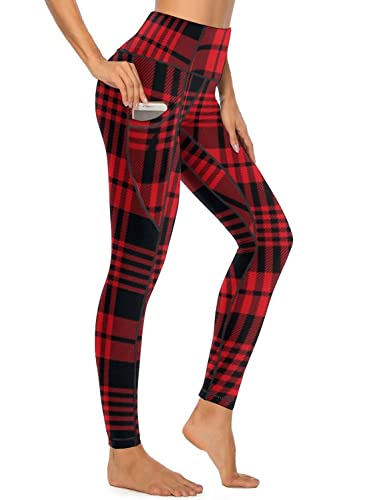American Flag Pants - QIVICIMA Womens High Waist Workout Leggings Halloween Christmas Gym Plaid Printed Tummy Control Yoga Pants with Pockets 1 A2 Christmas Plaid