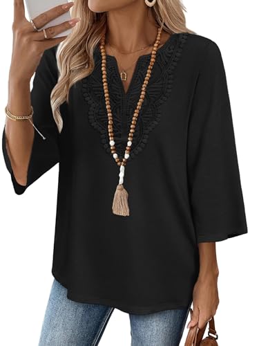 Womens Tops Dressy Casual Womens Fashion Plus Size Clothes for Women Blouses for Women Dressy Casual Cruise Outfits Resort Wear 2026 Ladies Maternity Shirts Winter Clothing Black Lace Top Tunic 2XL