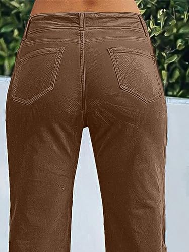 Flamingals Women's Wide Leg Pants for Women Mid Waist Dress Flare Straight Leg Corduroy Pants Workout Jeans Trendy Coffee L
