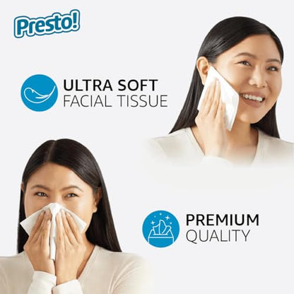 Amazon Brand - Presto! Ultra-Soft 3-Ply Premium Facial Tissues, 264 Count (4 Cube Boxes of 66), Packaging May Vary