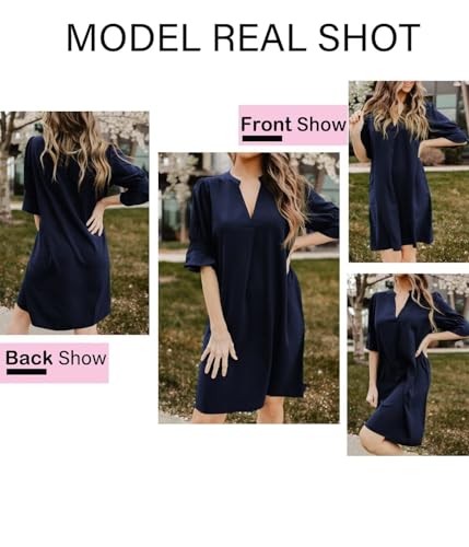 Wkior Summer Dress for Women Short Sleeve Solid Color Loose Casual Elegant Dress Black L