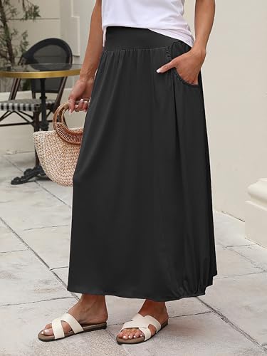 ANRABESS Women's Maxi Skirt Summer Trendy High Waisted Boho Flowy Long Skirts 2026 Spring Fashion Beach Vacation Clothes Black Large