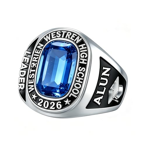 LEECCI Custom Class Rings for Men Personalized Anillos Engraved Birthstone Pattern Text High School College Graduation Memorial Jewelry Gifts for Male Classmates Friends