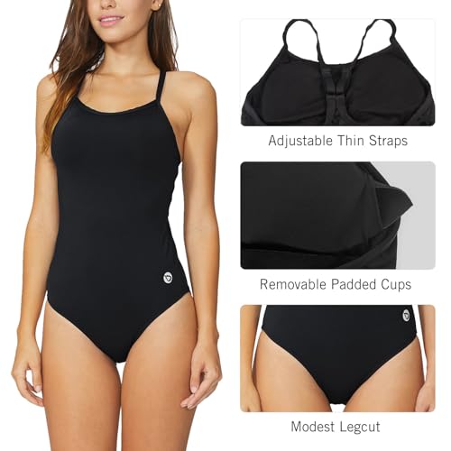 baleaf Women's Athletic Training Adjustable Strap One Piece Swimsuit Swimwear Bathing Suit Black 36