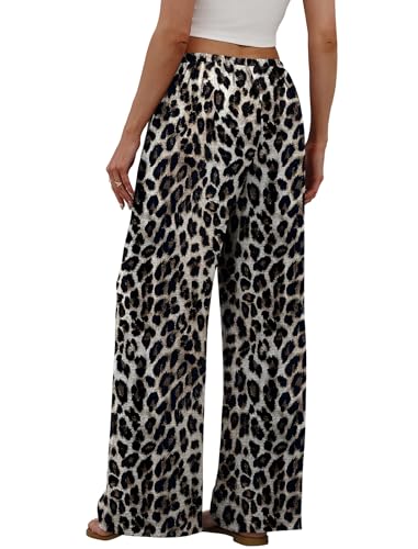 Sampeel Women's Leopard Print Wide Leg Pants Long Cute Summer Outfits Vacation Beach Clothes Palazzo Pants High Waist Trousers Date Outfits Business Casual Luxury Fashion Clothing M