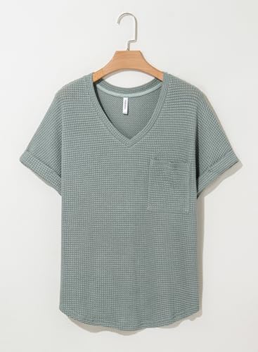 Dokotoo Womens Summer Tops for Women Blouses 2026 Early Spring Fashion Clothing Outfits Tops Trendy Blouses Business Dressy Sweaters Casual Cute Tunic Waffle Knit Oversized Tshirts T Shirts Basic Tee