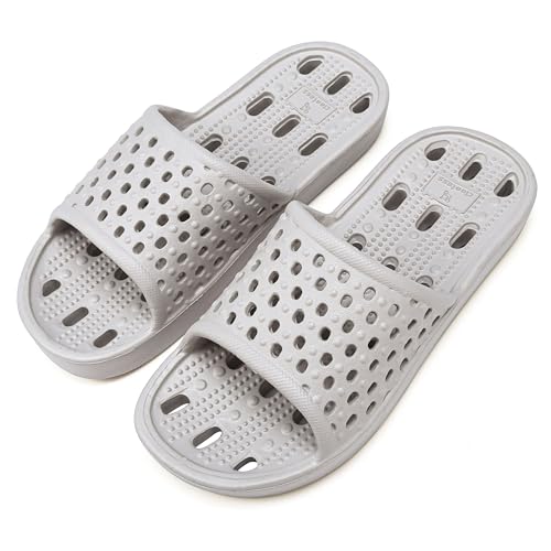 clootess Shower Shoes Slide for Men and Women Holes Bath Slipper Bathroom Sandal Pool Gym College Dorm Non-Slip Grey 44.45
