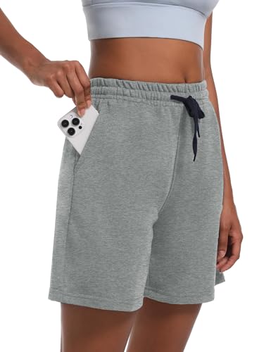 Dalavch 4 Pack Women's Bermuda Sweat Shorts Cotton Comfy Drawstring Shorts for Casual Lounge Sport Athletic with Pockets 2 Black 1 Pitch Blue 1 Heather Grey X-Large
