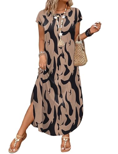 WIHOLL Maxi Dress for Women Boho Fashion Vacation Spring Dresses 2026 Floral Casual Long Summer Outfits Tea Party Wedding Guest Dress Beach Fashion Clothes XL