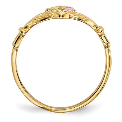 10k Yellow Gold Claddagh Ring, 12k Pink and Green Black Hills Gold Size 8