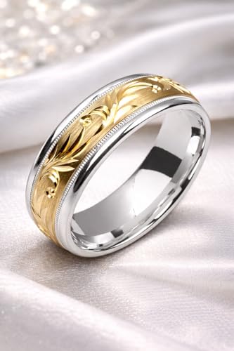 Alain Raphael two-tone 10K yellow gold & sterling silver 8 millimeters wide wedding band ring