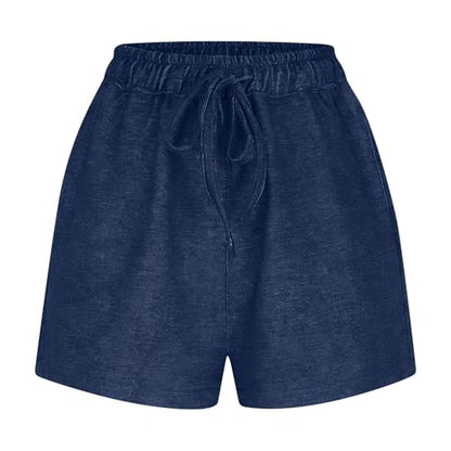 LRMQS Jean Shorts Womens Stretchy High Waisted Lightweight Summer Casual Loose Pull on Trendy Drawstring Denim Shorts
