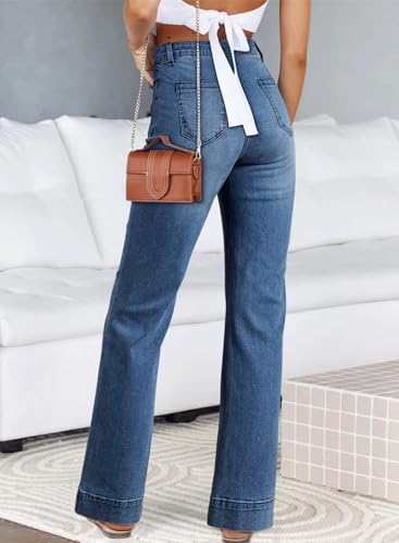 Astylish Straight Leg Jeans for Women High Waisted Loose Denim Pants Casual Baggy Jean Trousers with Patch Pockets Size 8 Dusk Blue