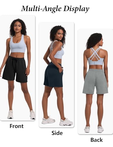 Dalavch 4 Pack Women's Bermuda Sweat Shorts Cotton Comfy Drawstring Shorts for Casual Lounge Sport Athletic with Pockets 2 Black 1 Pitch Blue 1 Heather Grey X-Large