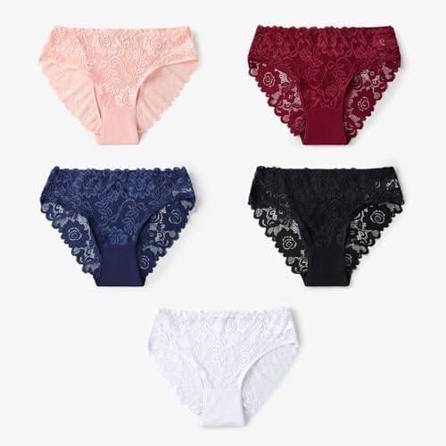 everyjoys Sexy Underwear Lace Panties for Women Bikini Underwear Hipster Underpants Lace Soft Breathe Briefs Multipack XL size White 5-Pack