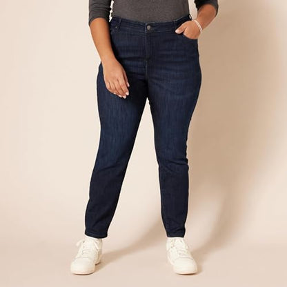 Amazon Essentials Women's Mid-Rise Stretchy Skinny Jeans, Dark Wash, 16