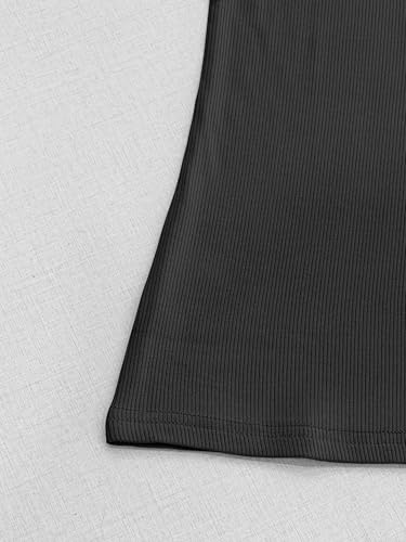 Albe Rita Women Short Sleeve T-Shirt Cap V Neck Shirts for Women Ribbed Casual Top Knit Slim Fit for Summer,Black, S
