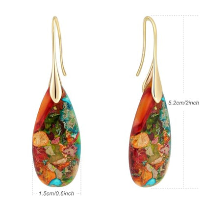 Sriomu Natural Healing Stone Fishhoop Dangle Drop Earrings Statement Gold silver earrings