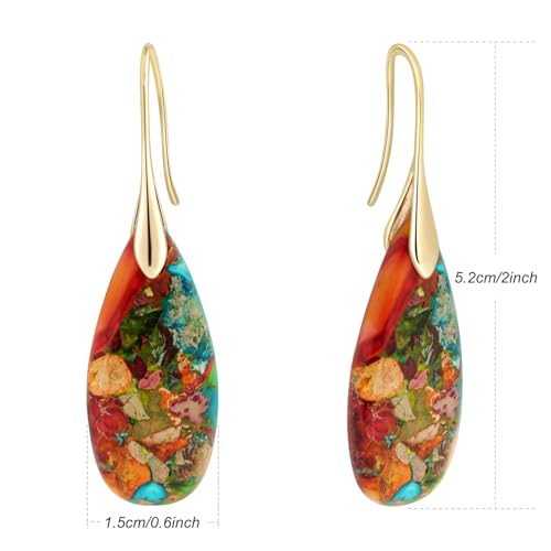 Sriomu Natural Healing Stone Fishhoop Dangle Drop Earrings Statement Gold silver earrings