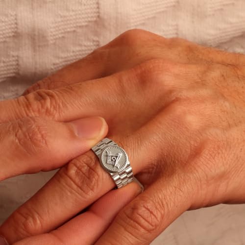 Claddagh Gold Men's .925 Sterling Silver 3.5mm Freemason Square & Compass Signet Ring (Size 6.5)