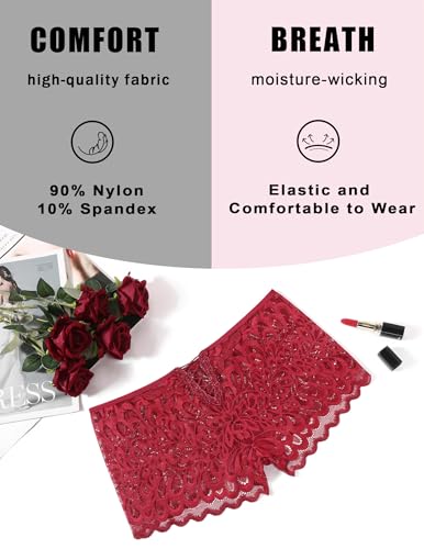 Avidlove Lace Underwear for Women Sexy Boyshorts Panties Full Coverage Cheeky Boxer Briefs Wine Red S