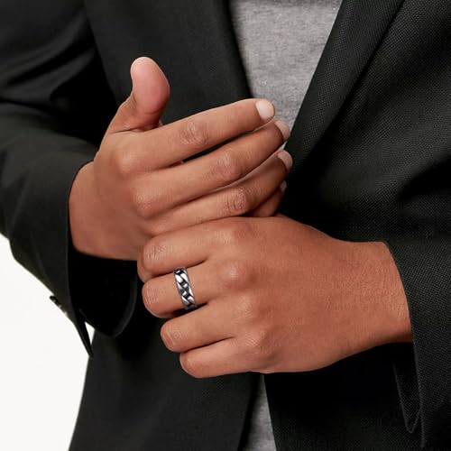 SeiMios Cuban Link Rings for Men Women, Stainless Steel 7mm Wide Chain Band Ring Size 10