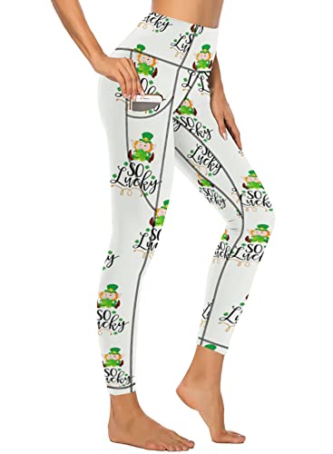 American Flag Pants - QIVICIMA Womens High Waist Workout Leggings Halloween Christmas Gym Plaid Printed Tummy Control Yoga Pants with Pockets 1 A2 Shamrock