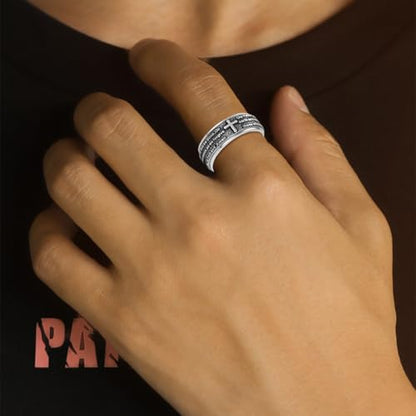 Lattd Cross Ring for Men 925 Sterling Silver Our Father Prayer Spinner Band Rings Size 11 Christian Jewelry for Dad Husband