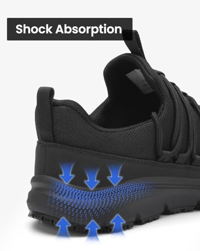 VikoViren Non Slip Work Shoes for Men Restaurant or Food Service Sneakers Breathable Lightweight Water Resistant Walking Shoes Chef Kitchen Footwear Black Size 12