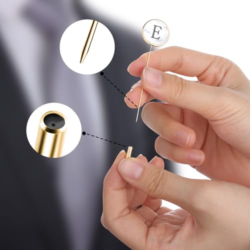 Lapel Pin for Men Gold, Mens Lapel Pins for Suits Initial Brooch Pin Mother of Pearl Lapel Stick Pins for Necktie Bow Tie Hat