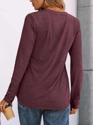 AUTOMET Long Sleeve Shirts for Women Blouses 2026 Spring Fashion Summer Tops Plus Size Dressy Casual Tops Trendy Henley Cute T Shirts Business Work Fall Outfits Clothes Wine M