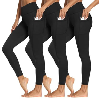 Syrinx 3 Packs Leggings with Pockets for Women, Soft High Waisted Tummy Control Workout Yoga Pants