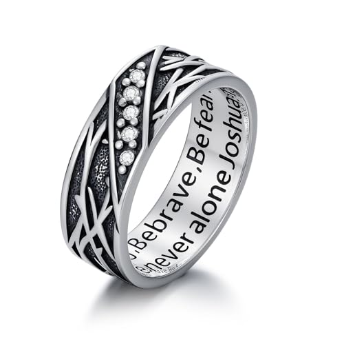 Lattd Joshua 1:9 Crown of Thorns Ring for Men 925 Sterling Silver Moissanite Oxidized Christian Religious Jewelry Catholic Faith Band Ring Inspirational Gift for Him Husband Son Size 10