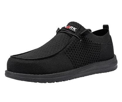 LARNMERN Slip On Steel Toe Shoes Men Lightweight Comfortable Walking Sneakers Safety Work Steel Toe Loafers(10.5 Men, Black)