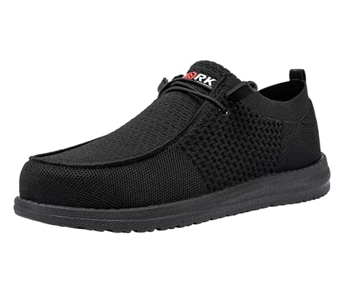 LARNMERN Slip On Steel Toe Shoes Men Lightweight Comfortable Walking Sneakers Safety Work Steel Toe Loafers(10.5 Men, Black)