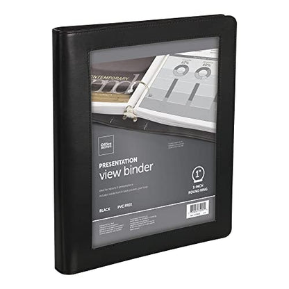 Office Depot® Brand Premium Leatherette Presentation View 3-Ring Binder, 1" Round Rings, Black