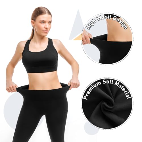 Leafigure 2 Pack Leggings with Pockets for Women, High Waisted Soft Leggings for Yoga Gym Black SM