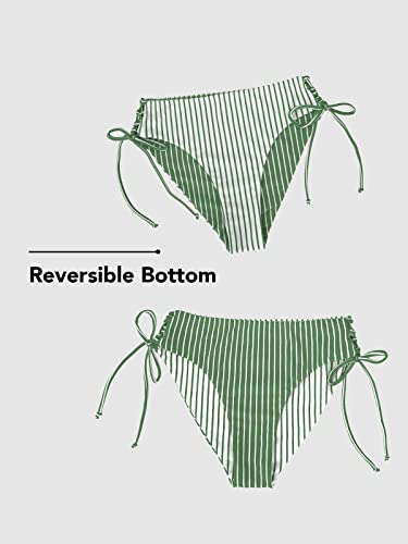 CUPSHE Women's Bikini Swimsuit Striped Reversible Bottom Lace Up Two Piece Bathing Suit, S