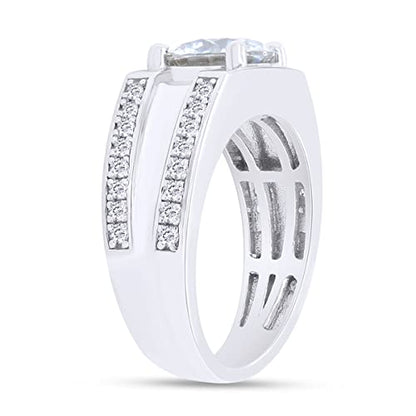 SAVEARTH DIAMONDS 14k White Gold Over Sterling Silver 1.5 Carat 7.5MM Round Cut Moissanite Lab Created Diamond Engagement Ring with Accents for Men and Women Ring Size-9.5
