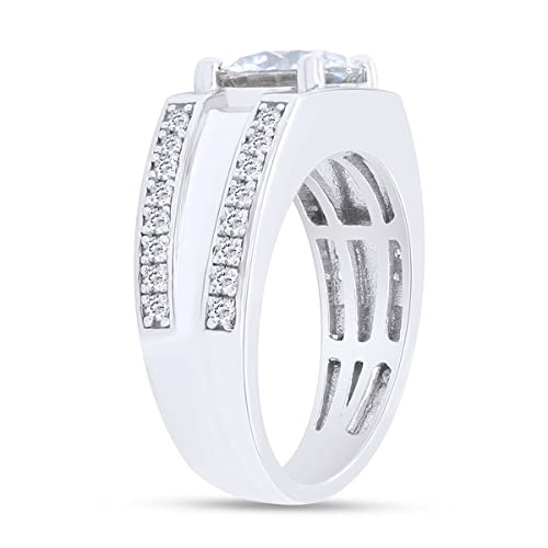 SAVEARTH DIAMONDS 14k White Gold Over Sterling Silver 1.5 Carat 7.5MM Round Cut Moissanite Lab Created Diamond Engagement Ring with Accents for Men and Women Ring Size-9.5
