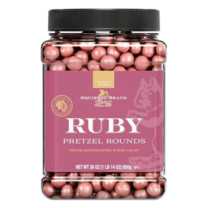 Squirrel Brand Ruby Cacao Pretzel Rounds, 30oz Resealable Jar, Sweet & Salty Crunchy Snack, Gourmet Ruby Couverture Pretzel Ball Treats, Premium Gift Idea, Holiday & Party Snack, Indulgent Artisan Ruby Treats