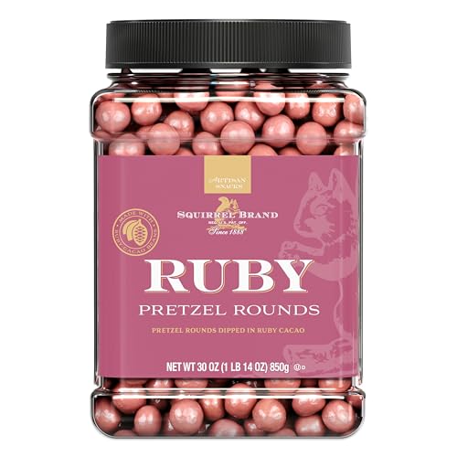 Squirrel Brand Ruby Cacao Pretzel Rounds, 30oz Resealable Jar, Sweet & Salty Crunchy Snack, Gourmet Ruby Couverture Pretzel Ball Treats, Premium Gift Idea, Holiday & Party Snack, Indulgent Artisan Ruby Treats