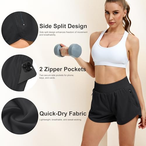 CE' CERDR Women's Athletic Workout Short High Waisted Elastic Running Shorts with Pockets for Gym Casual