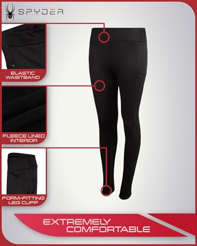 Spyder Womens Leggings - Soft Fleece Leggings with Pockets for Women High Waisted Yoga Pants Workout Gym Activewear, Size Small, Black