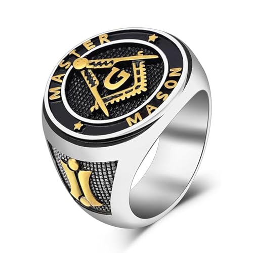 Rikelus Freemason Signet Ring for Men, 925 Sterling Silver 10K 14K 18K Gold White Rose Yellow Gold Freemason Signet Ring, Custom Engraved Masonic Master Mason Freemason Ring Jewelry Gift